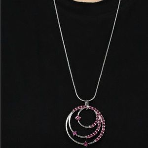 NEW Boutique Barbie Pink Diamond Rhinestone Silver Pendant Necklace & Earrings